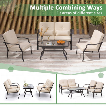 Patio Metal Dining Chairs with Cushions, Set of 2