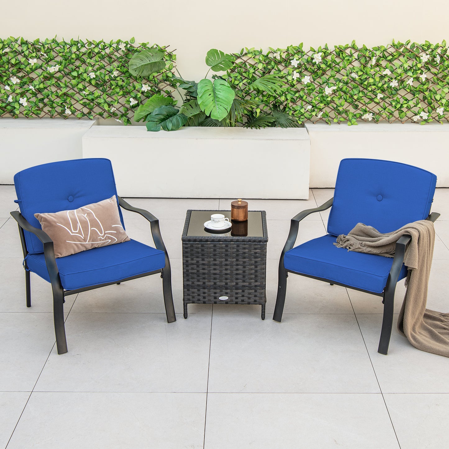 Patio Metal Dining Chairs with Cushions, Set of 2