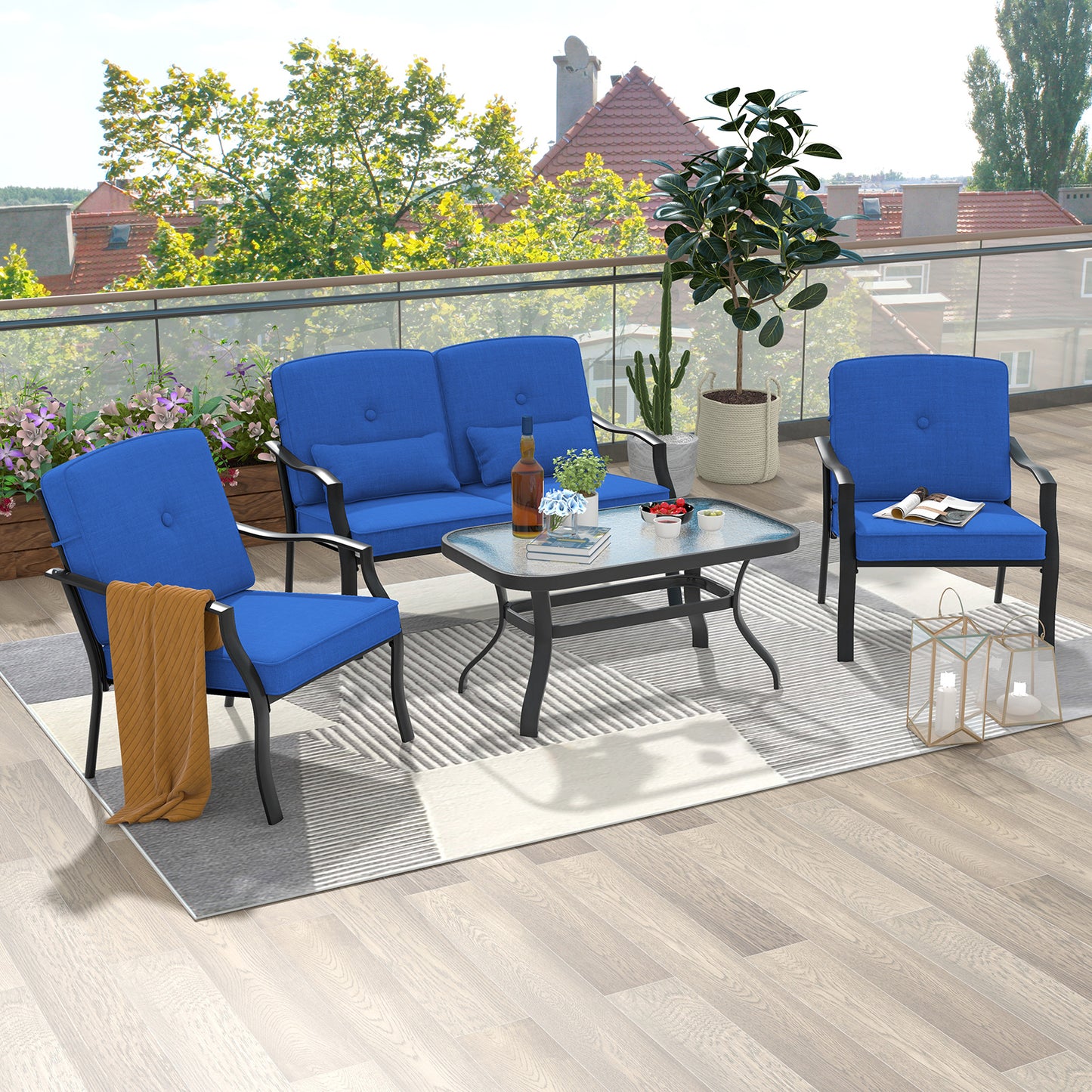 Patio Metal Dining Chairs with Cushions, Set of 2