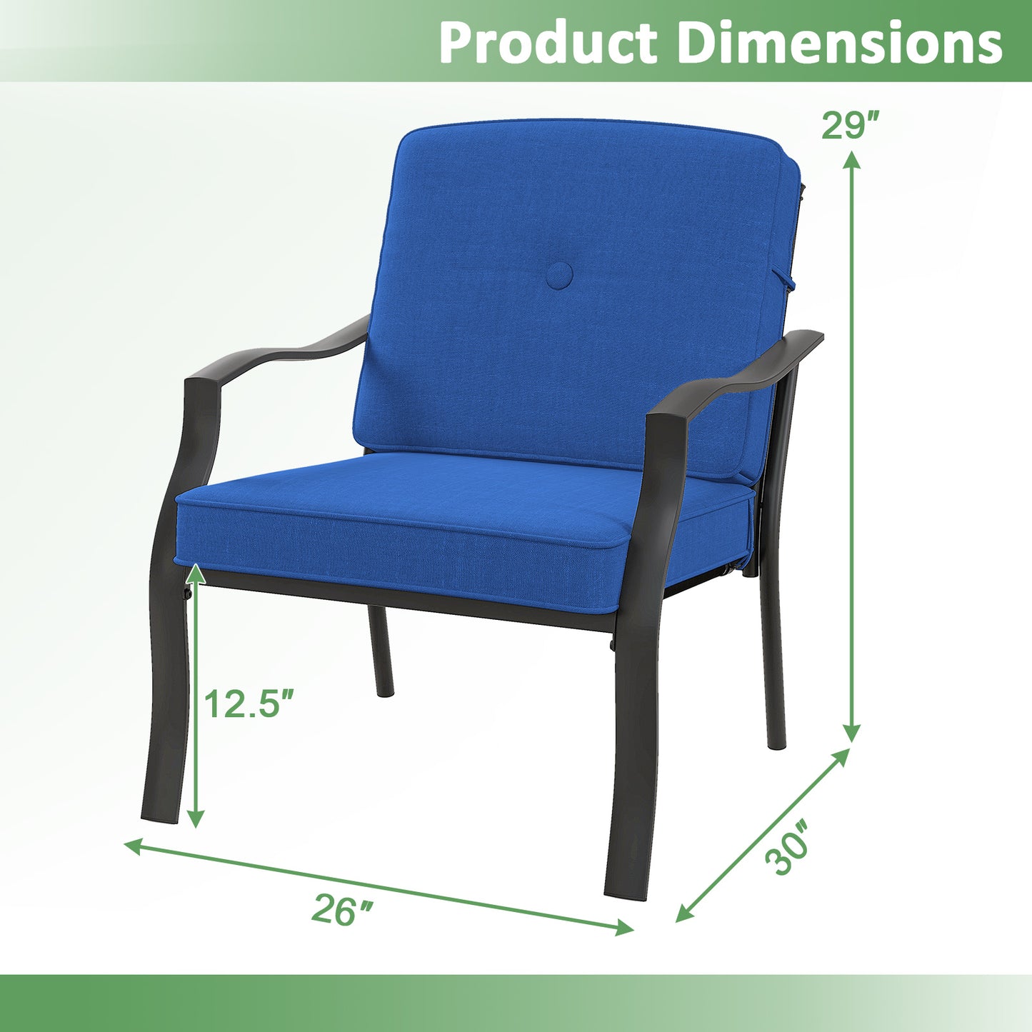 Patio Metal Dining Chairs with Cushions, Set of 2