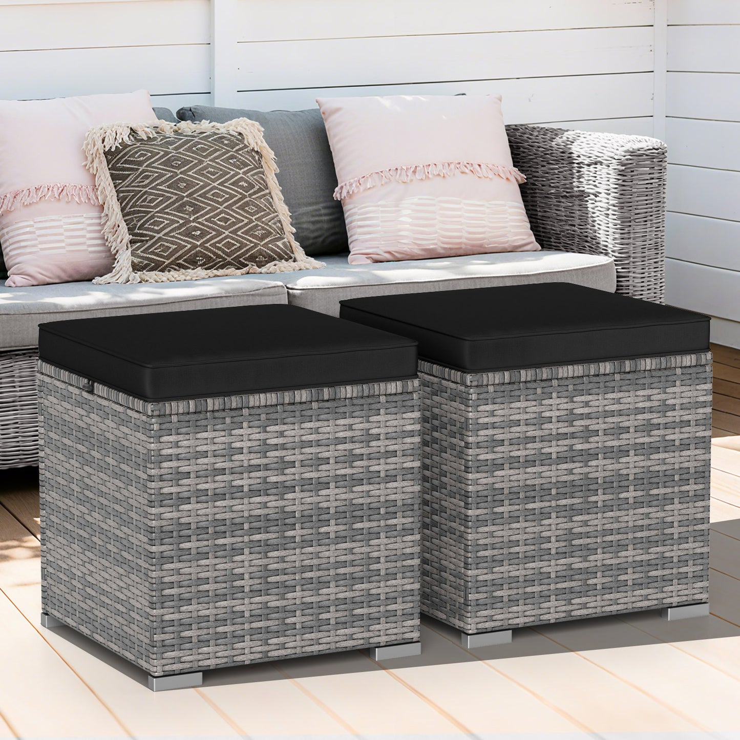 Patio Ottoman Set with Removable Cushions & Storage (2-Piece)