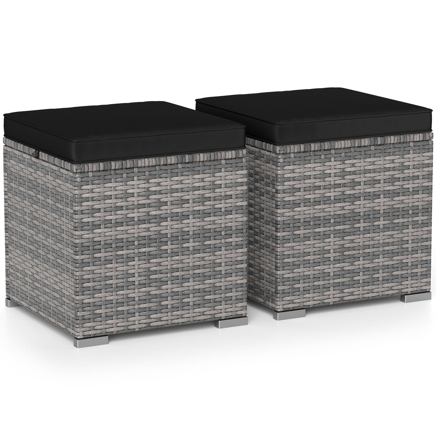 Patio Ottoman Set with Removable Cushions & Storage (2-Piece)