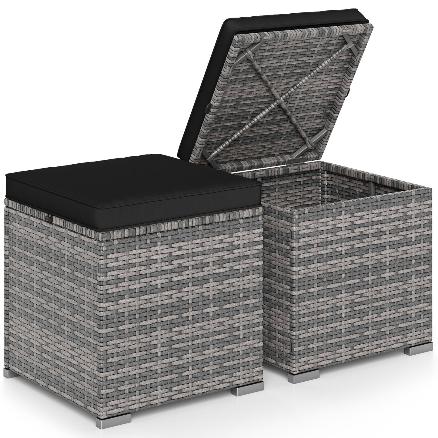 Patio Ottoman Set with Removable Cushions & Storage (2-Piece)