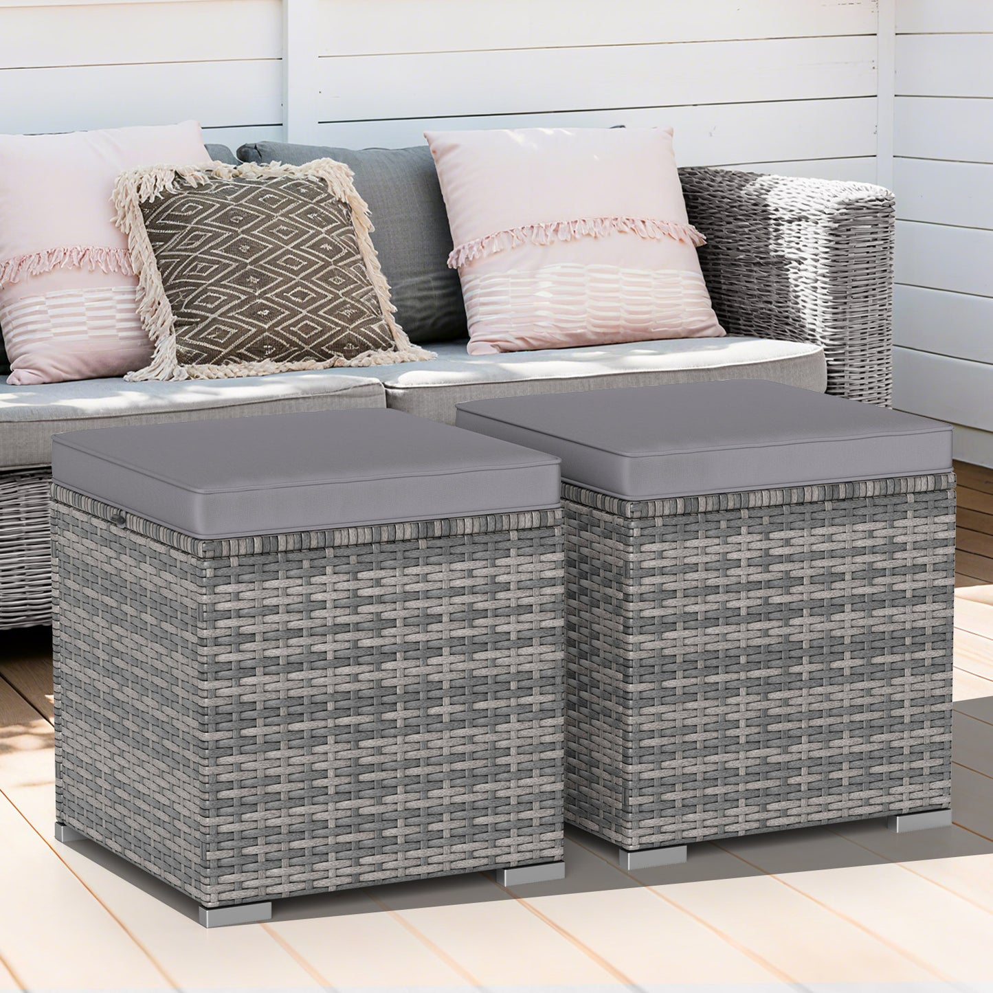 Patio Ottoman Set with Removable Cushions & Storage (2-Piece)