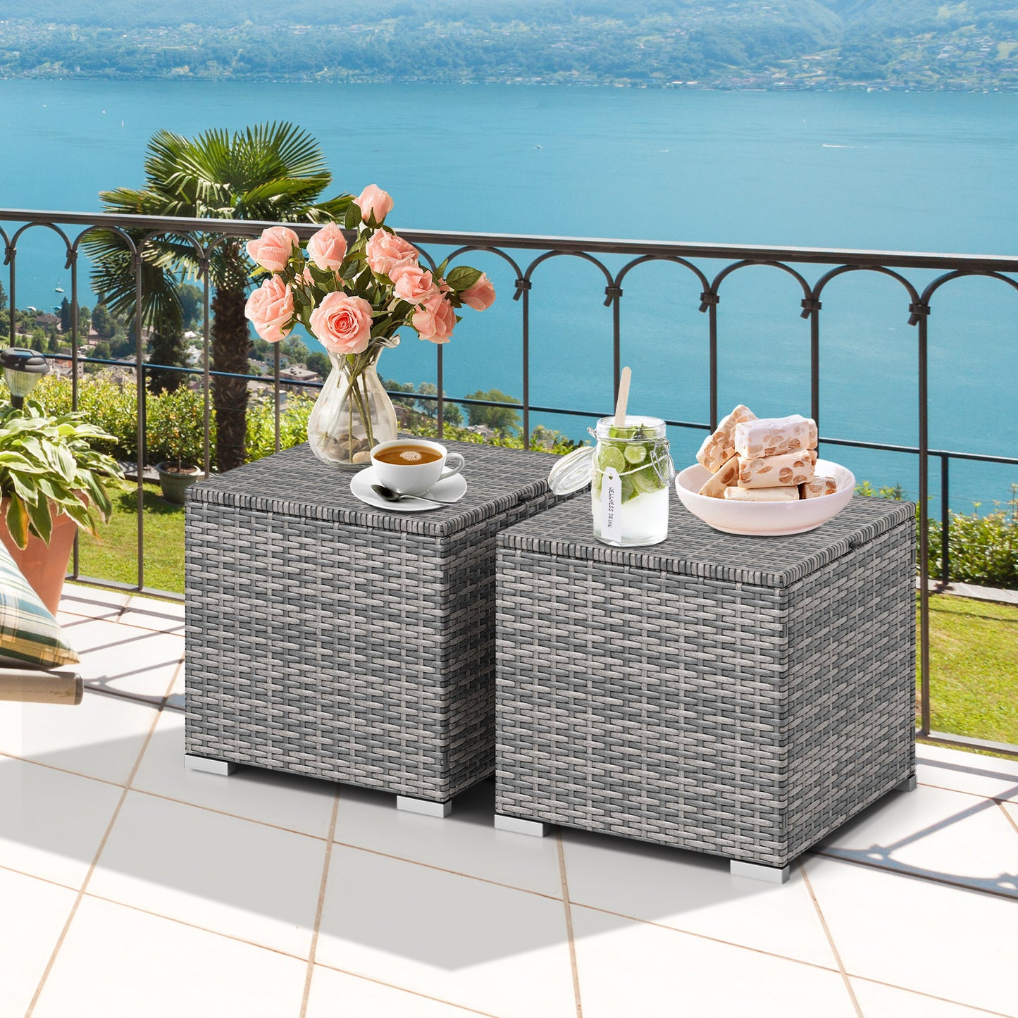 Patio Ottoman Set with Removable Cushions & Storage (2-Piece)