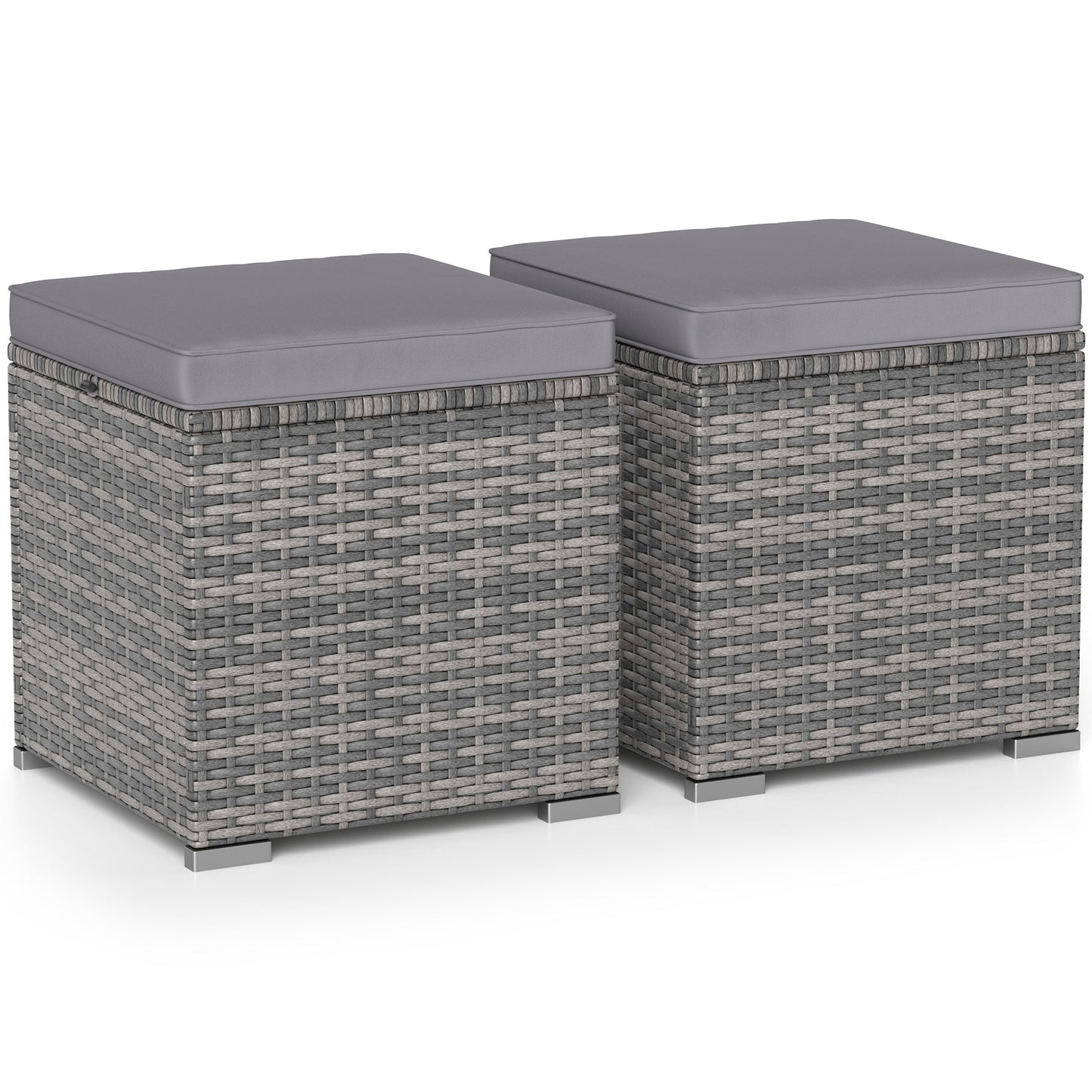Patio Ottoman Set with Removable Cushions & Storage (2-Piece)