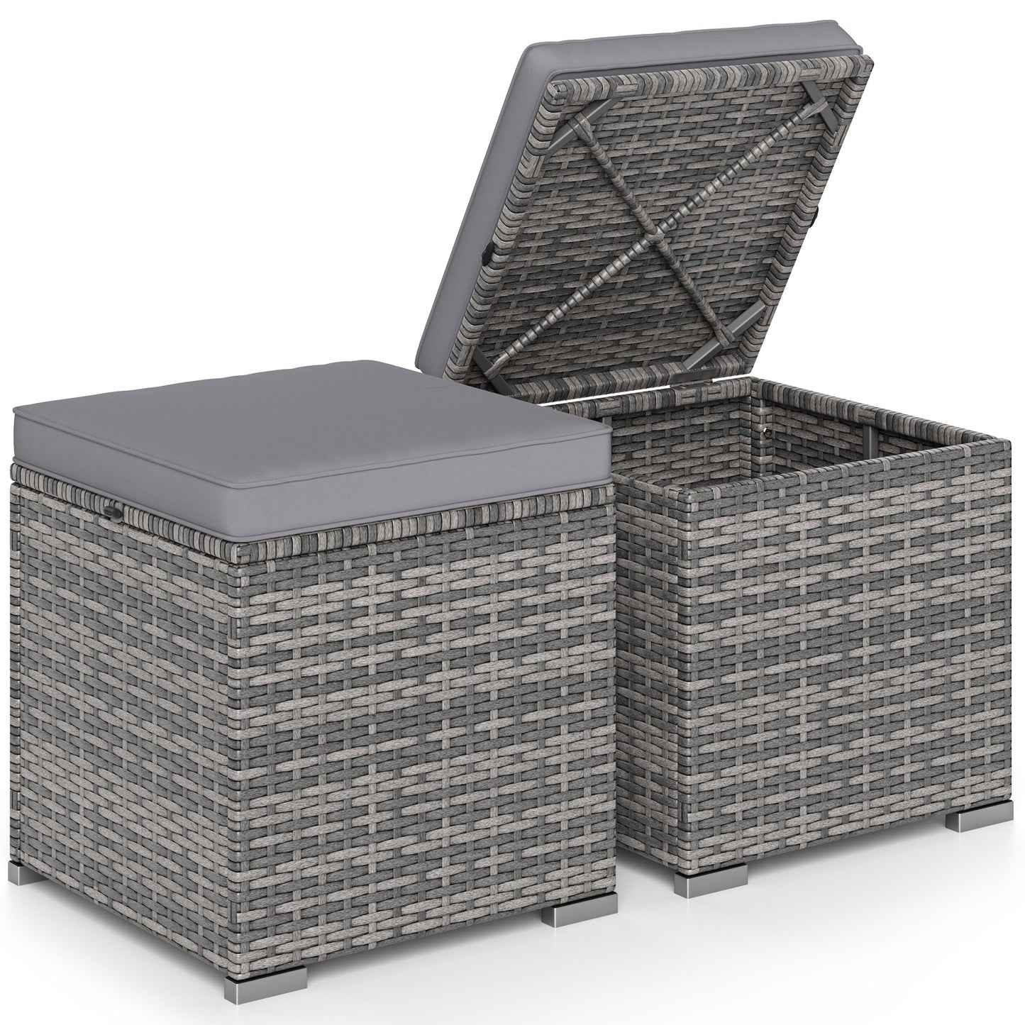 Patio Ottoman Set with Removable Cushions & Storage (2-Piece)