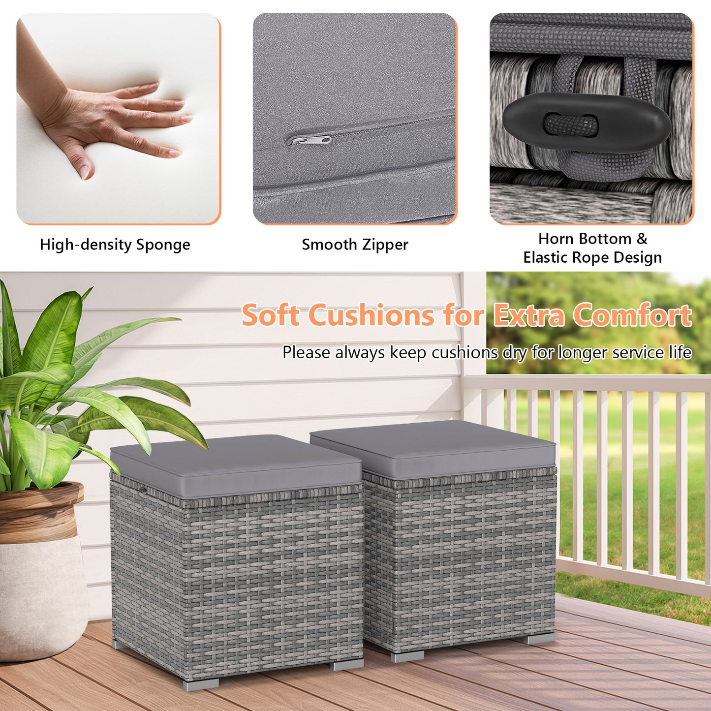 Patio Ottoman Set with Removable Cushions & Storage (2-Piece)