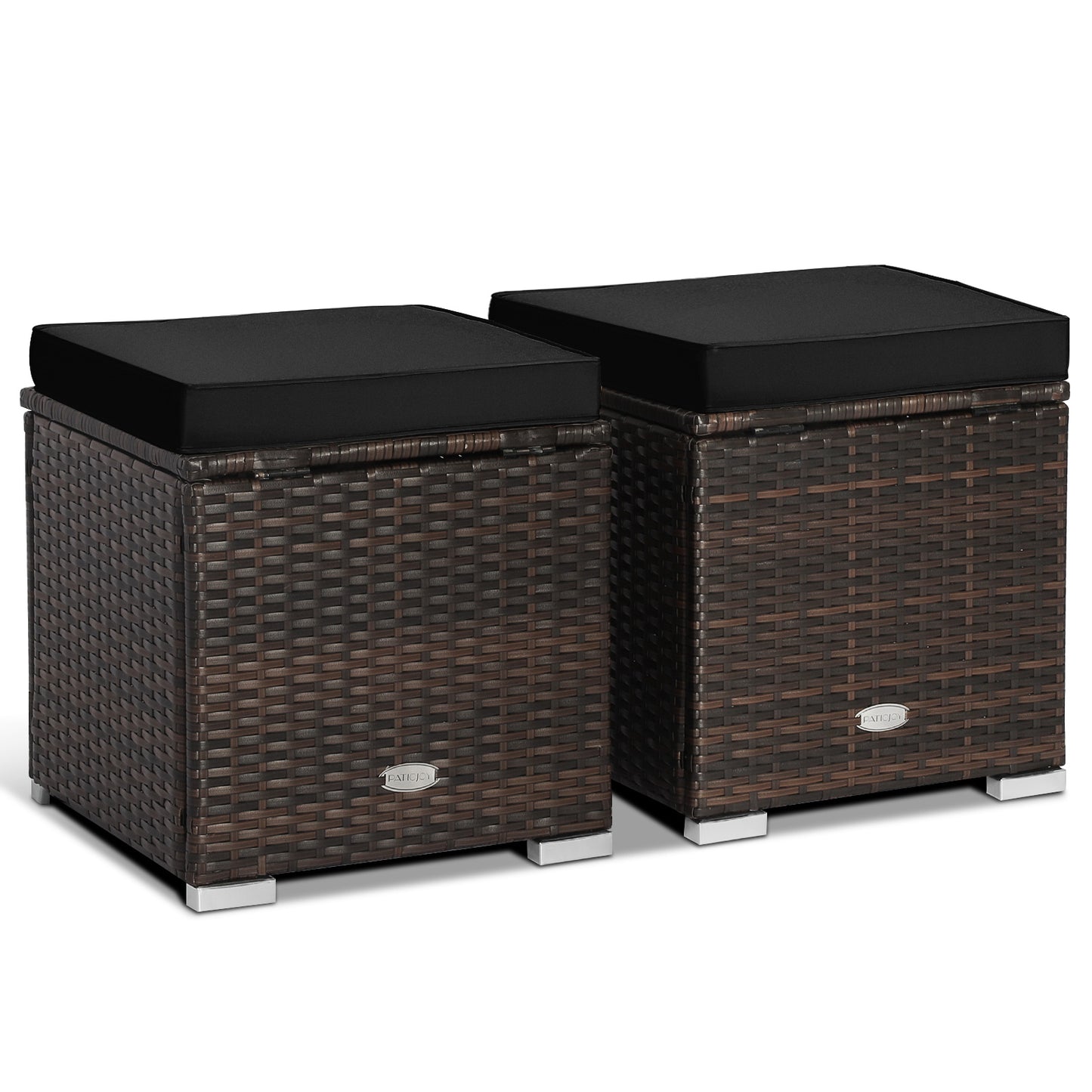 Patio Ottoman Set with Removable Cushions & Storage (2-Piece)