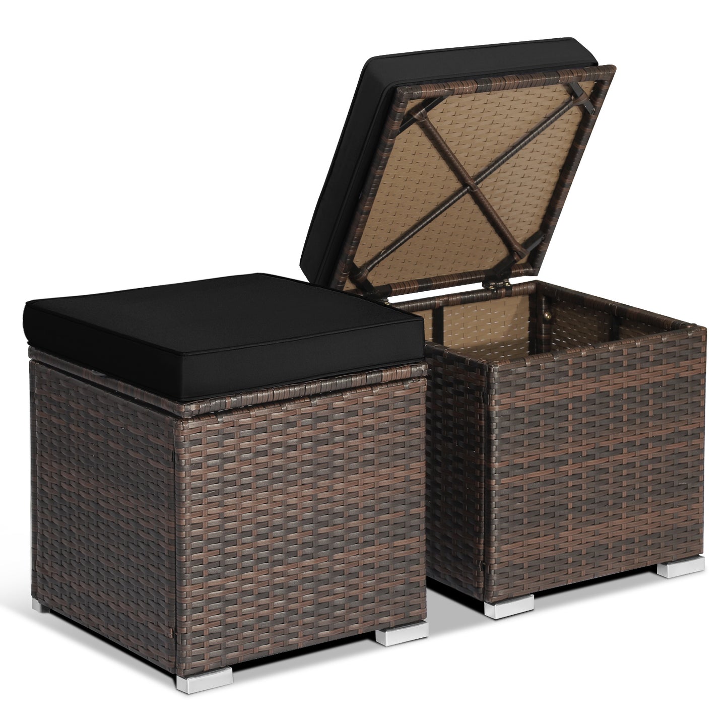 Patio Ottoman Set with Removable Cushions & Storage (2-Piece)