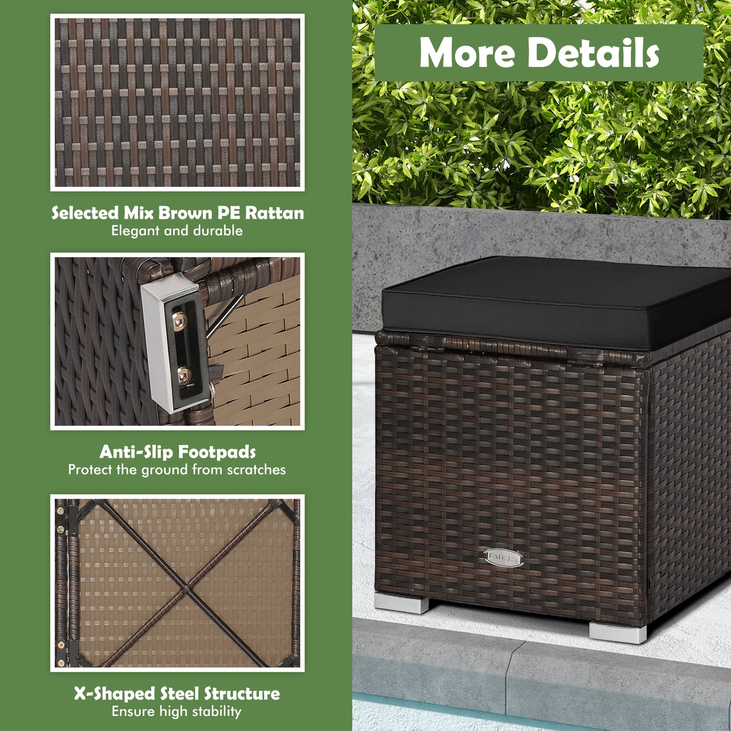 Patio Ottoman Set with Removable Cushions & Storage (2-Piece)