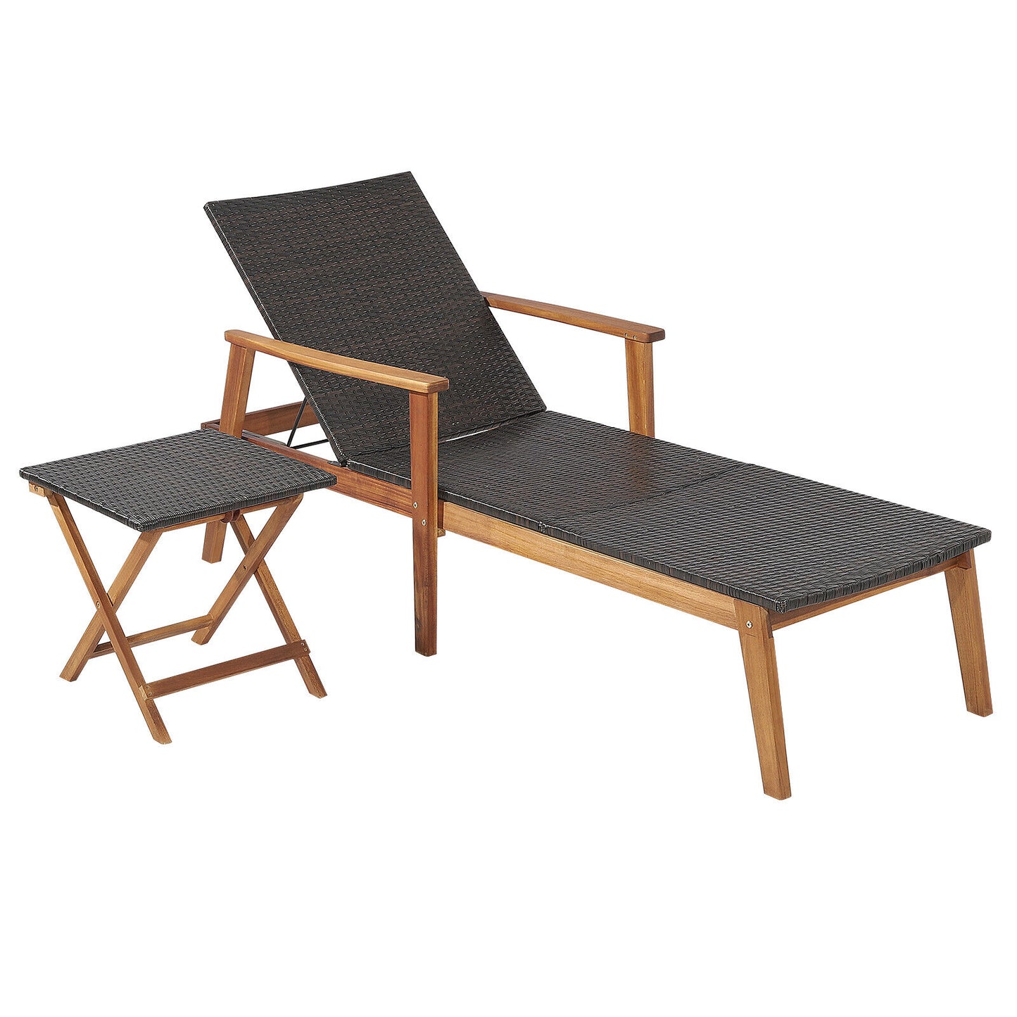 Adjustable Chaise Lounge with Side Table Set - Acacia Wood
