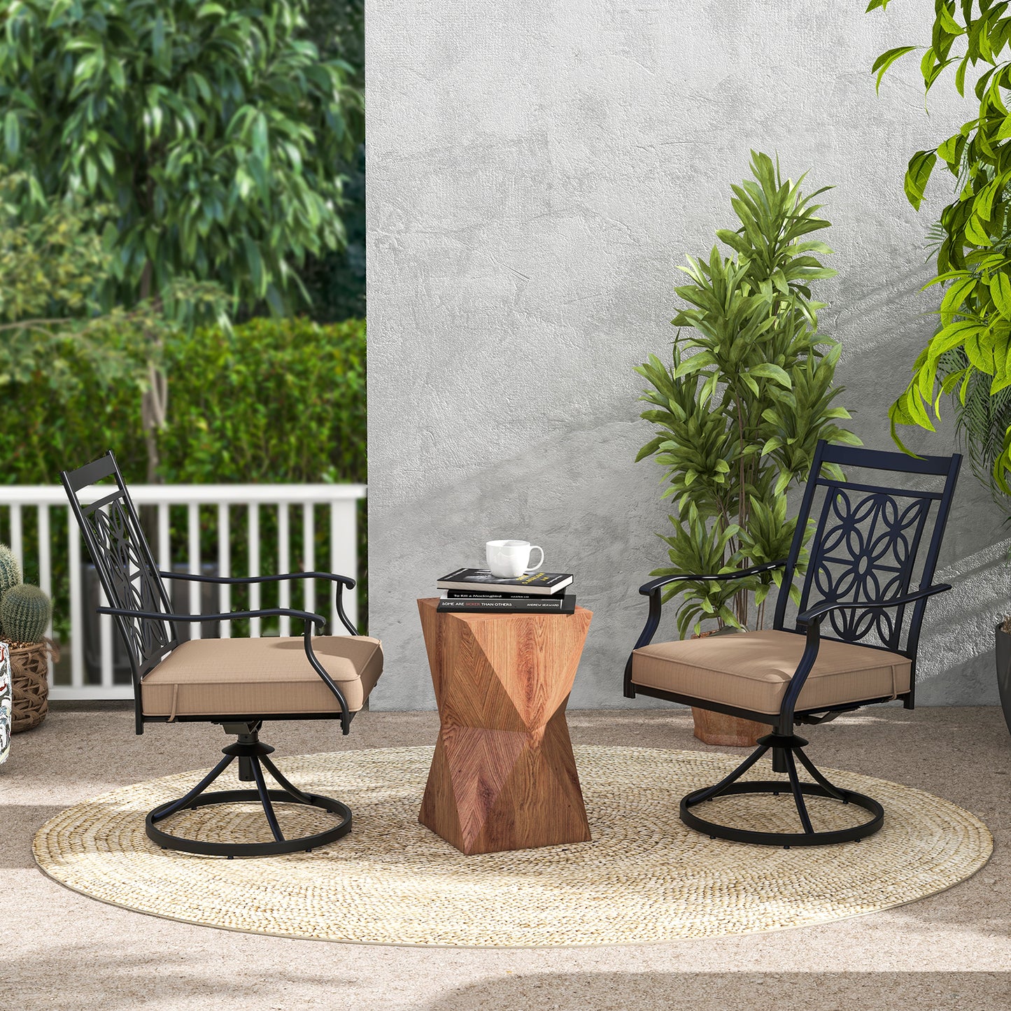 Patio Swivel Dining Chairs Set of 2 with Cushions