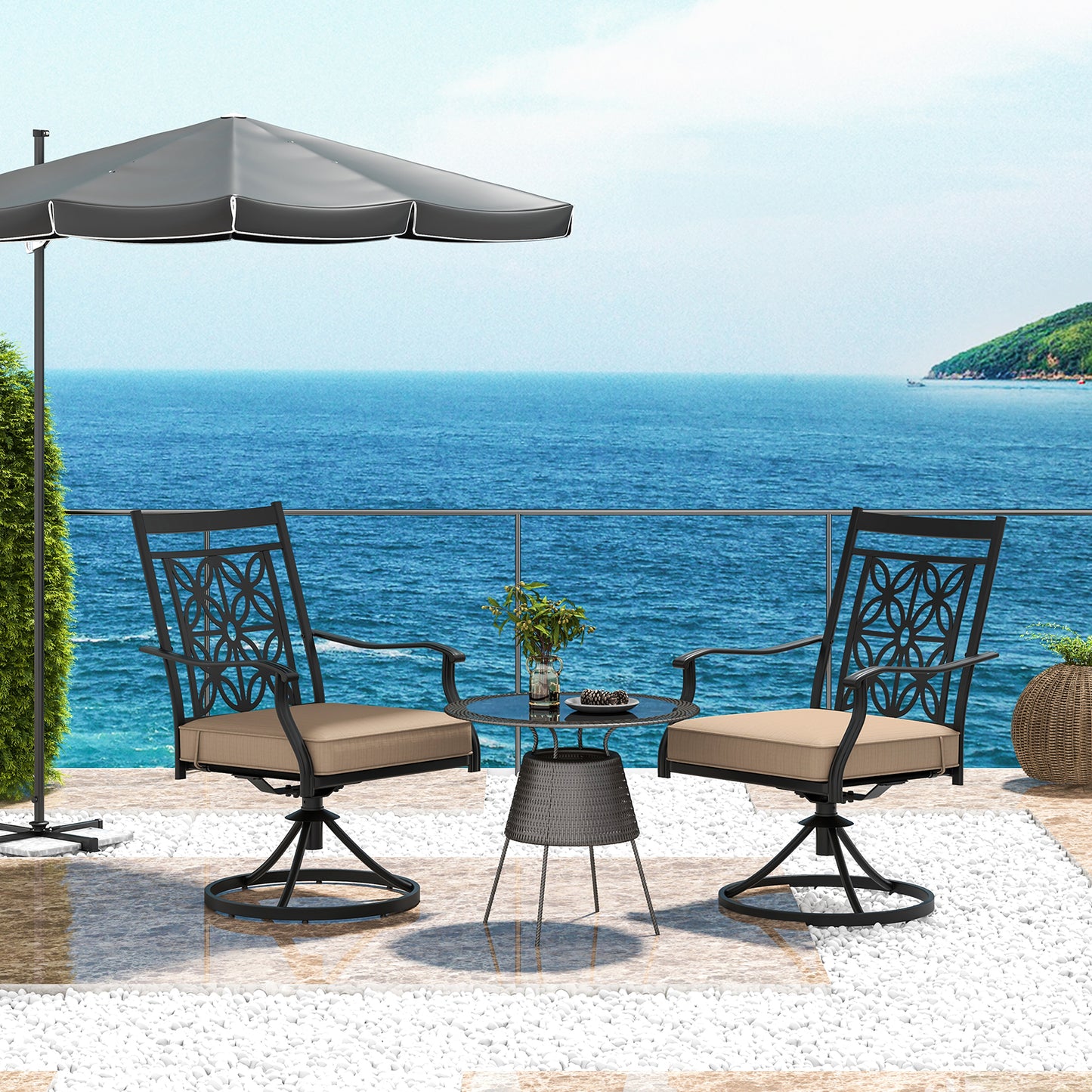 Patio Swivel Dining Chairs Set of 2 with Cushions