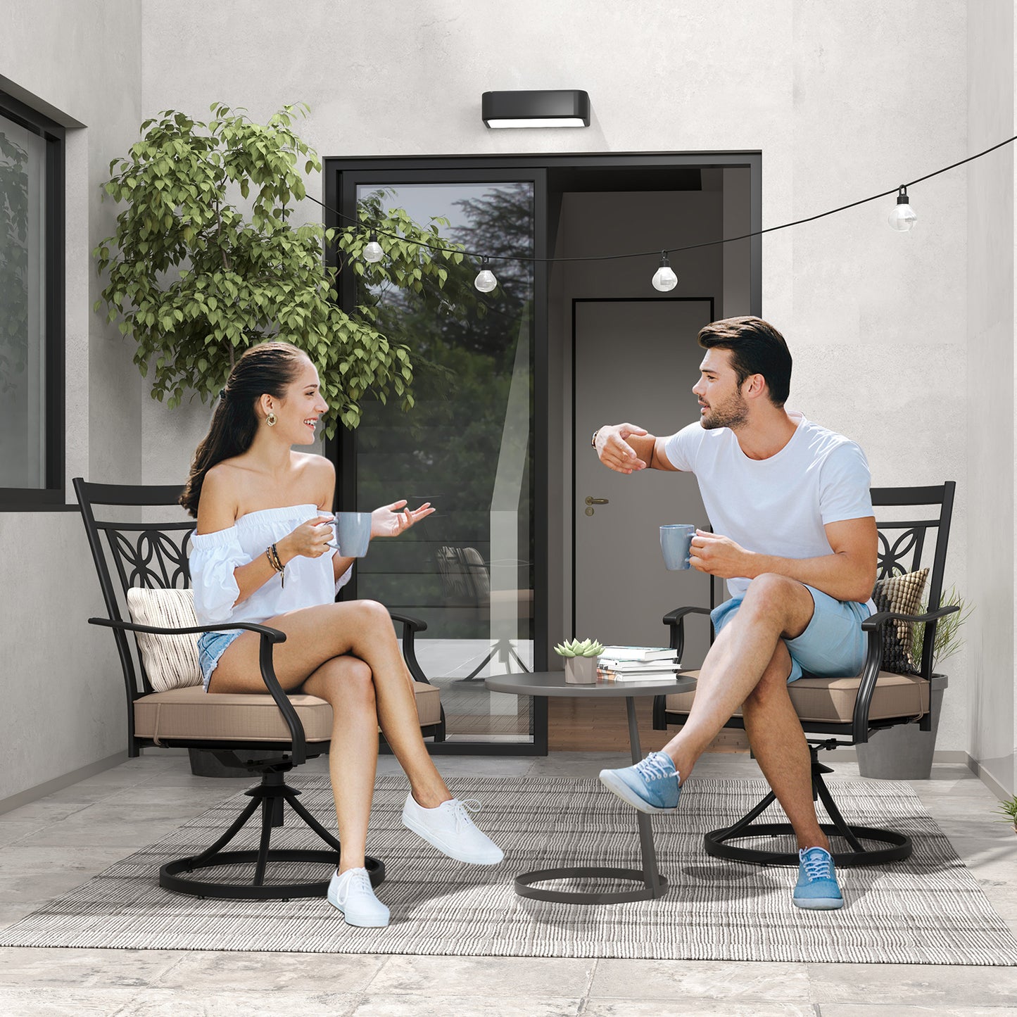 Patio Swivel Dining Chairs Set of 2 with Cushions