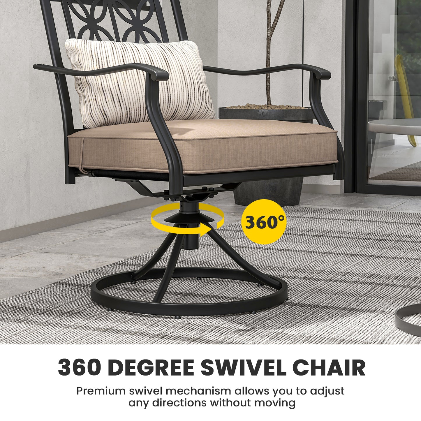 Patio Swivel Dining Chairs Set of 2 with Cushions
