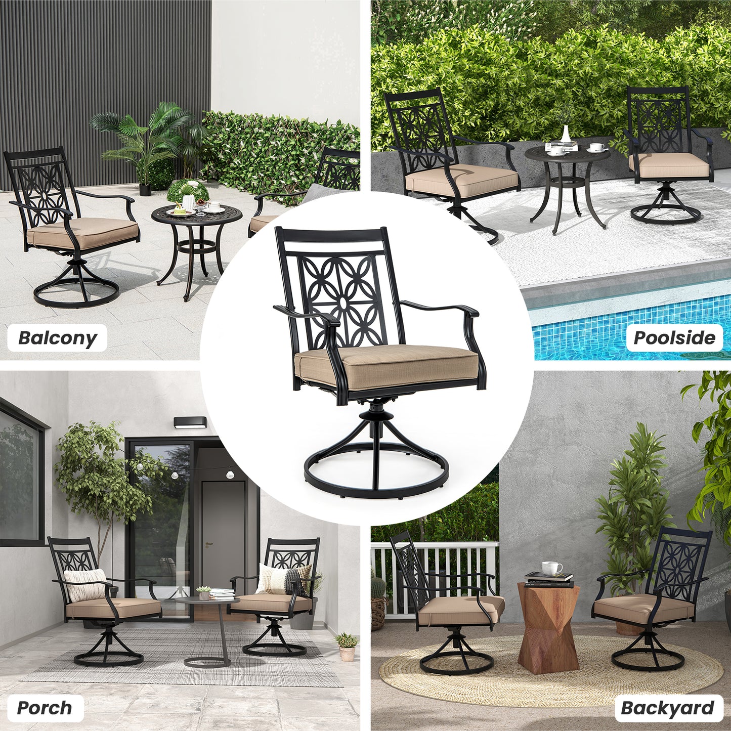 Patio Swivel Dining Chairs Set of 2 with Cushions