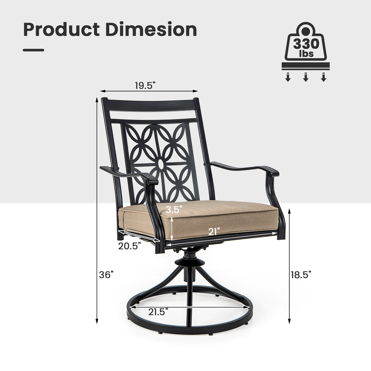 Patio Swivel Dining Chairs Set of 2 with Cushions