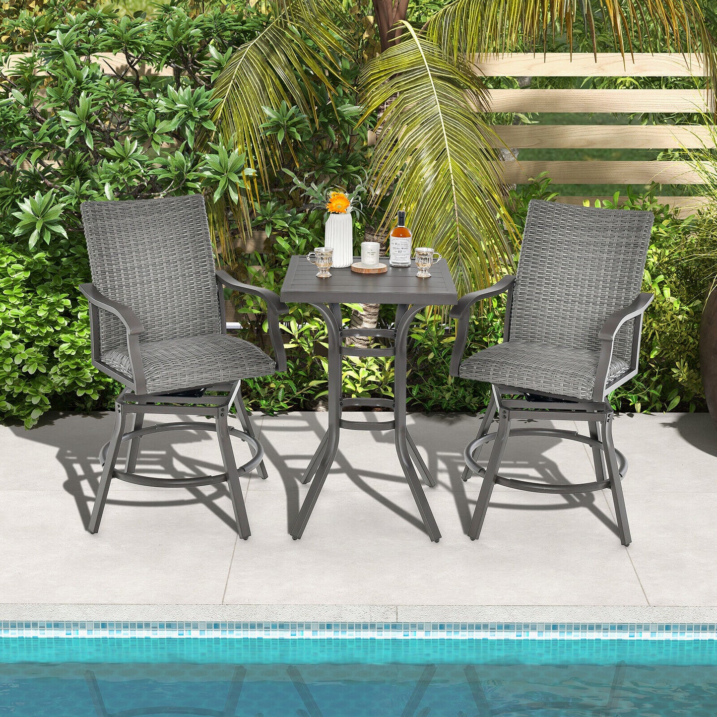 Swivel Patio Bar Chairs Set of 2 with Quick Dry Cushions