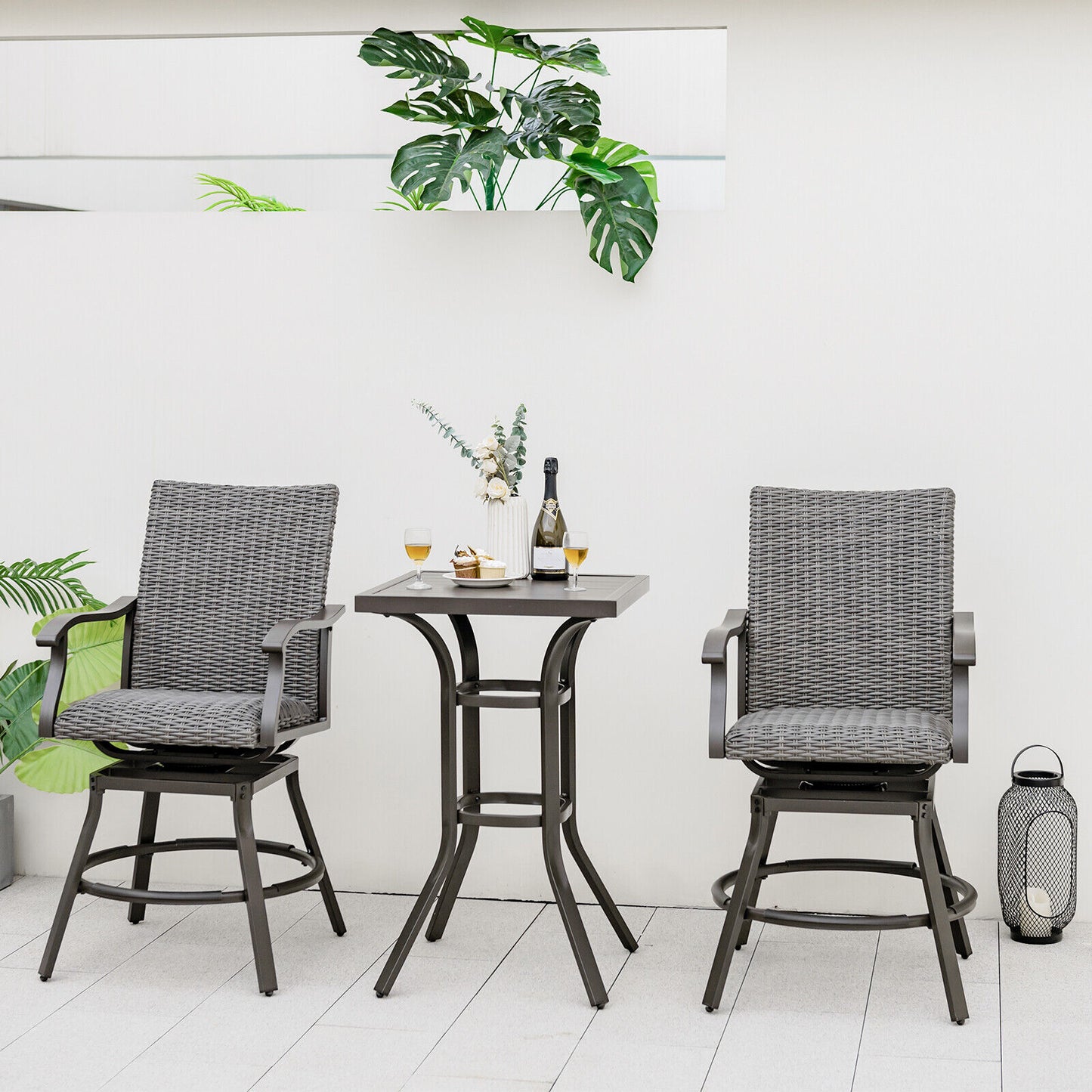 Swivel Patio Bar Chairs Set of 2 with Quick Dry Cushions