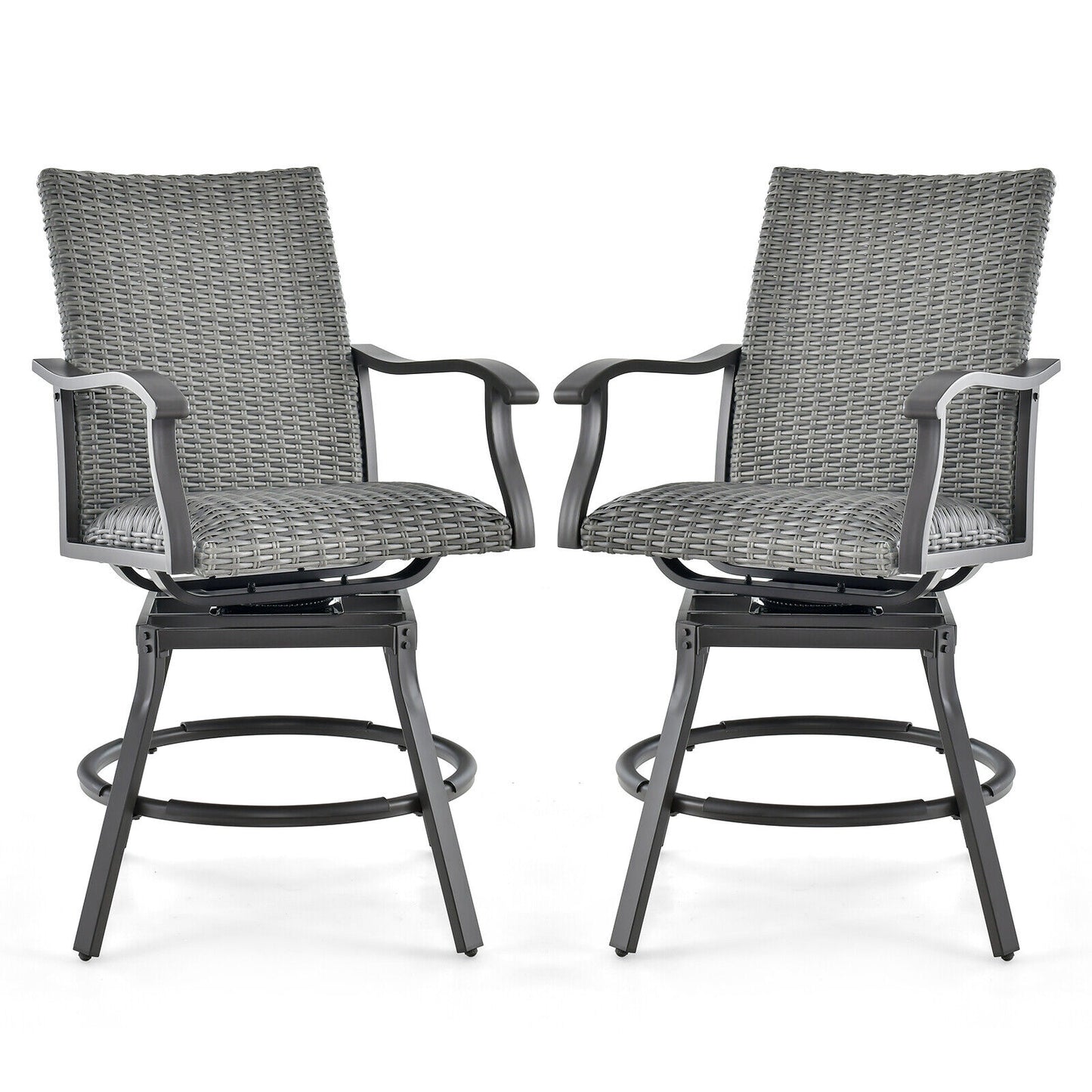 Swivel Patio Bar Chairs Set of 2 with Quick Dry Cushions