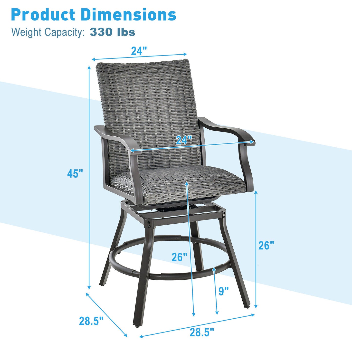 Swivel Patio Bar Chairs Set of 2 with Quick Dry Cushions