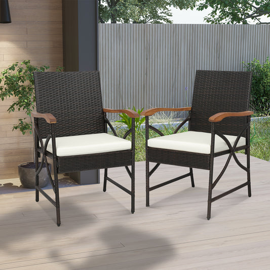 Patio Wicker Dining Chairs with Cushions - Set of 2/4