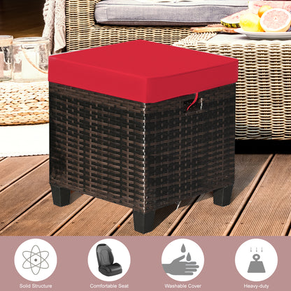 Patio Rattan Ottoman Set with Removable Cushions (2-Piece)