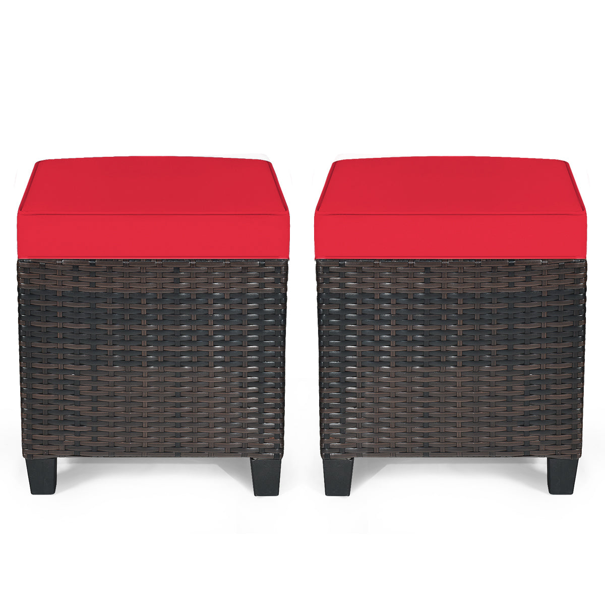 Patio Rattan Ottoman Set with Removable Cushions (2-Piece)