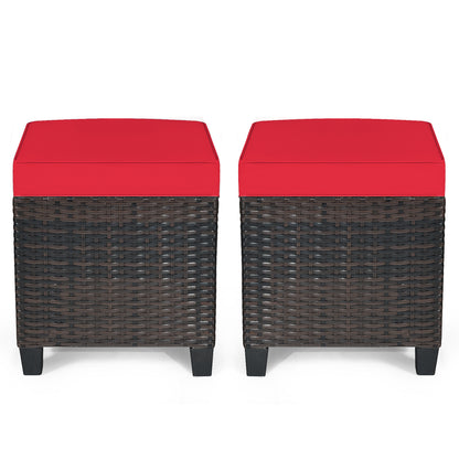 Patio Rattan Ottoman Set with Removable Cushions (2-Piece)