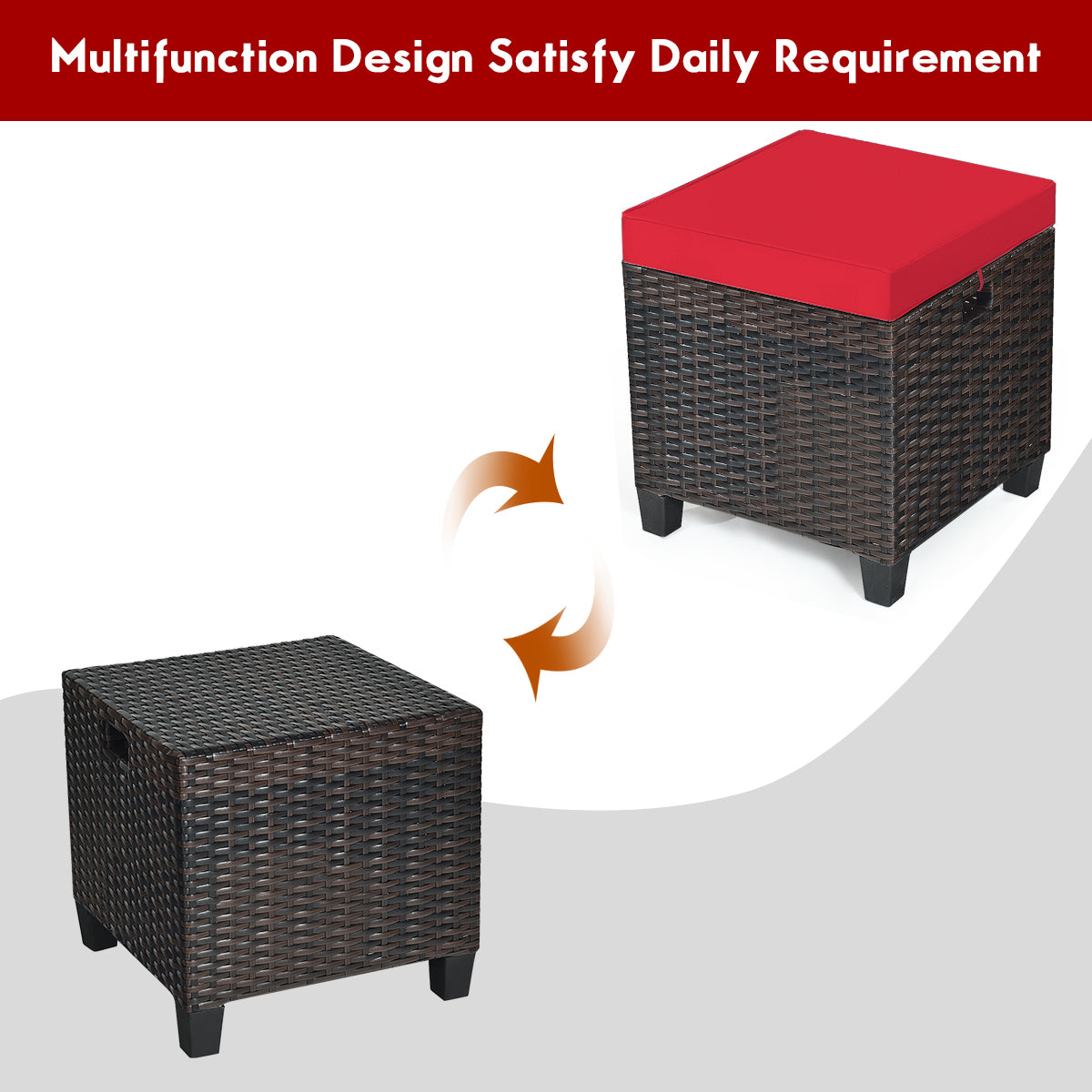 Patio Rattan Ottoman Set with Removable Cushions (2-Piece)