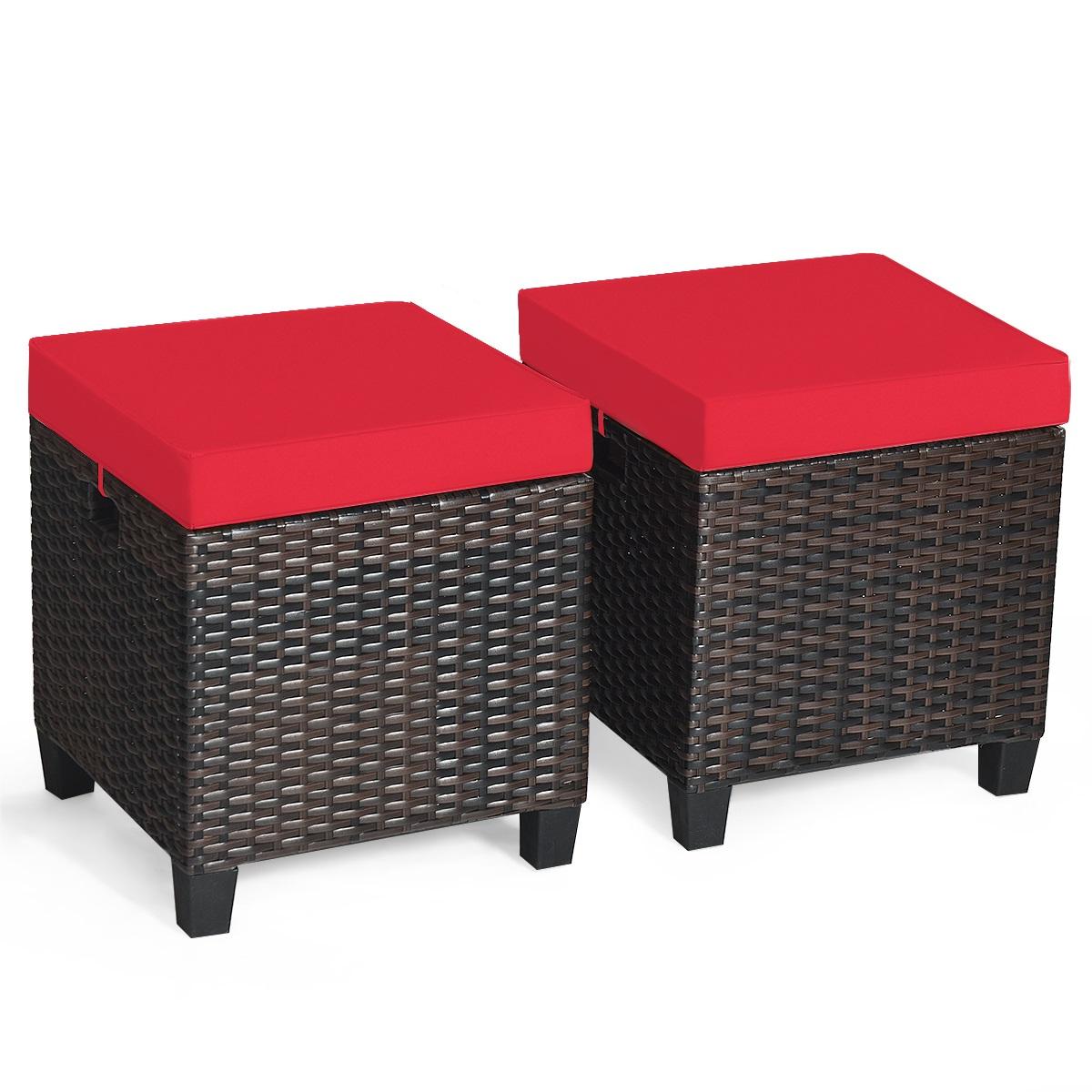 Patio Rattan Ottoman Set with Removable Cushions (2-Piece)
