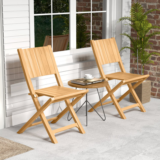 Teak Wood Folding Outdoor Dining Chairs Set of 2