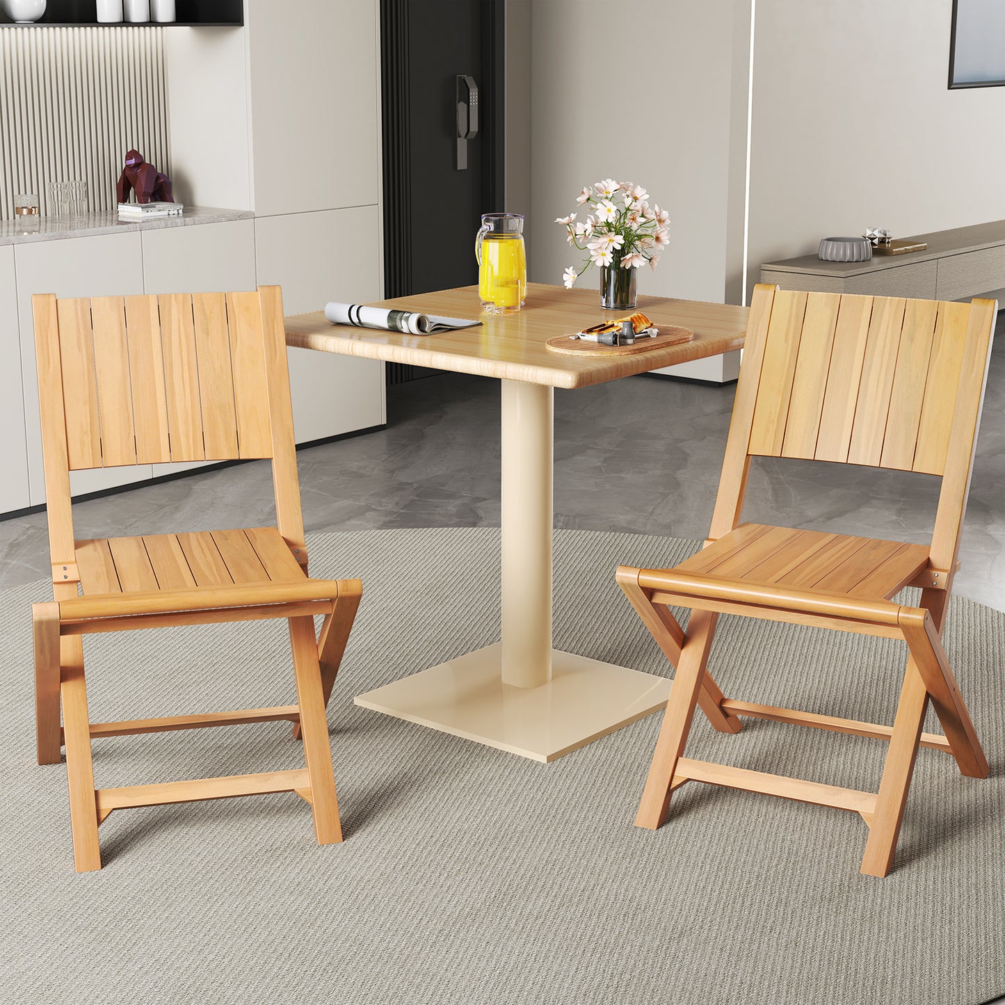Teak Wood Folding Outdoor Dining Chairs Set of 2