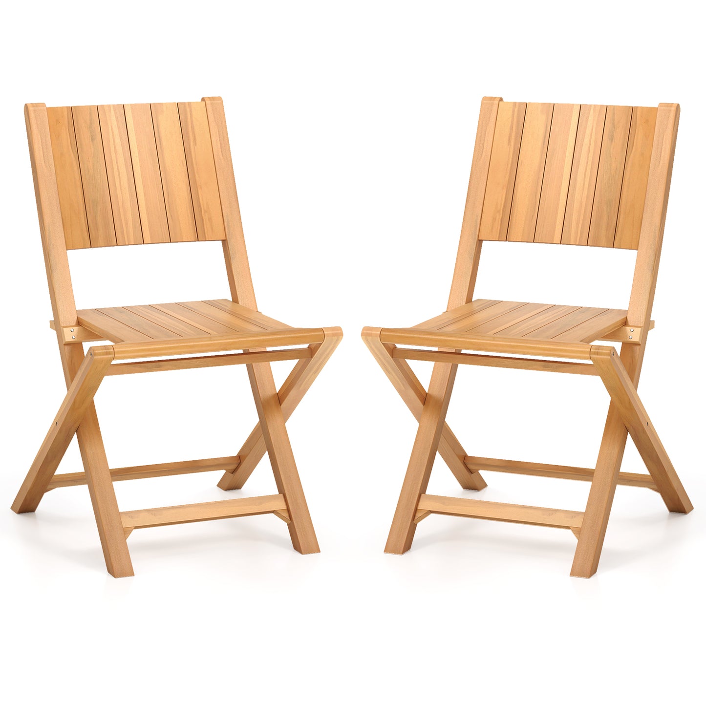 Teak Wood Folding Outdoor Dining Chairs Set of 2