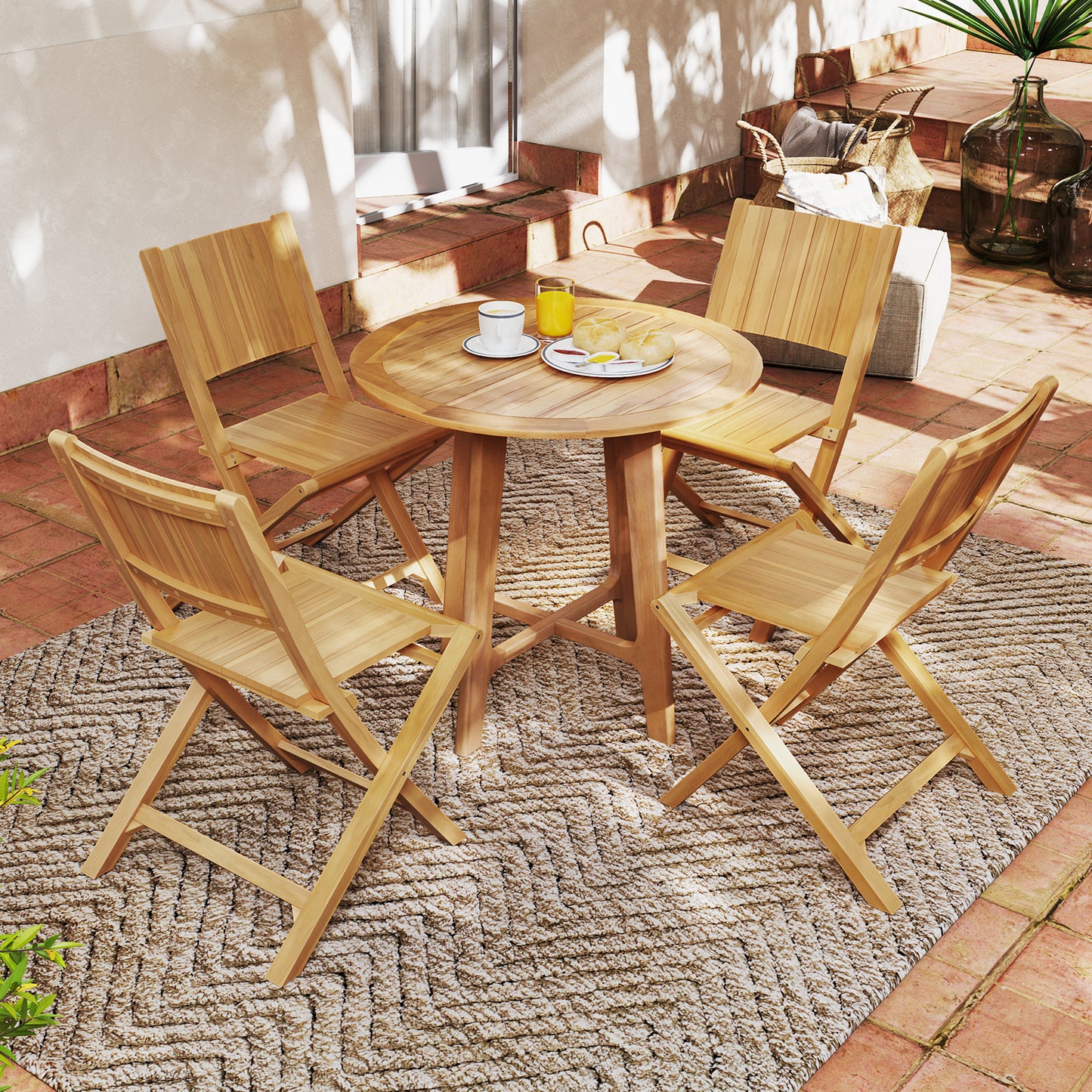 Teak Wood Folding Outdoor Dining Chairs Set of 2