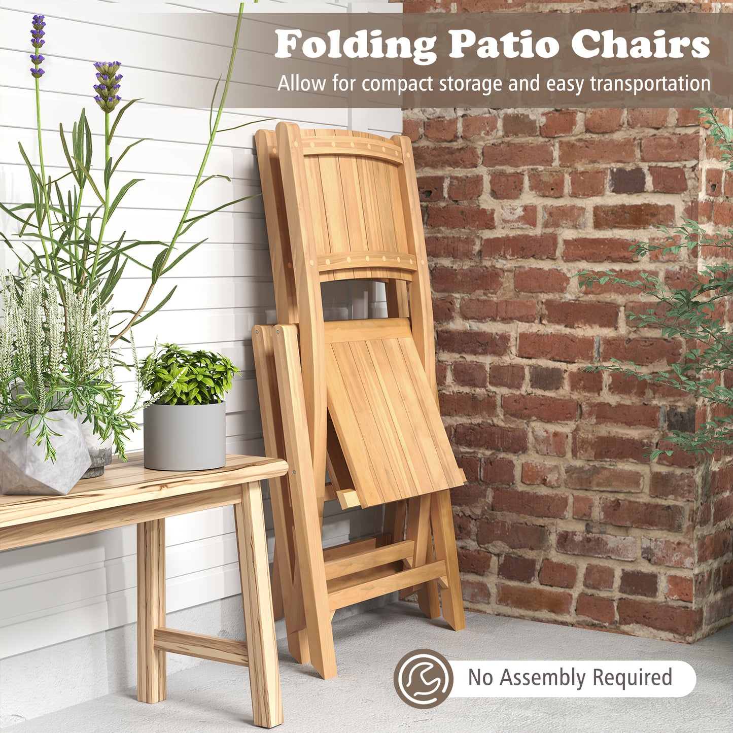 Teak Wood Folding Outdoor Dining Chairs Set of 2