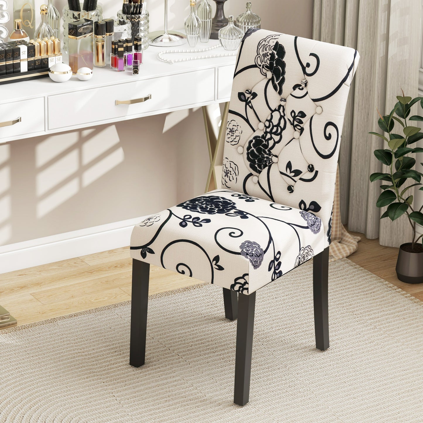Tufted Dining Chairs Set of 2 with Adjustable Foot Pads