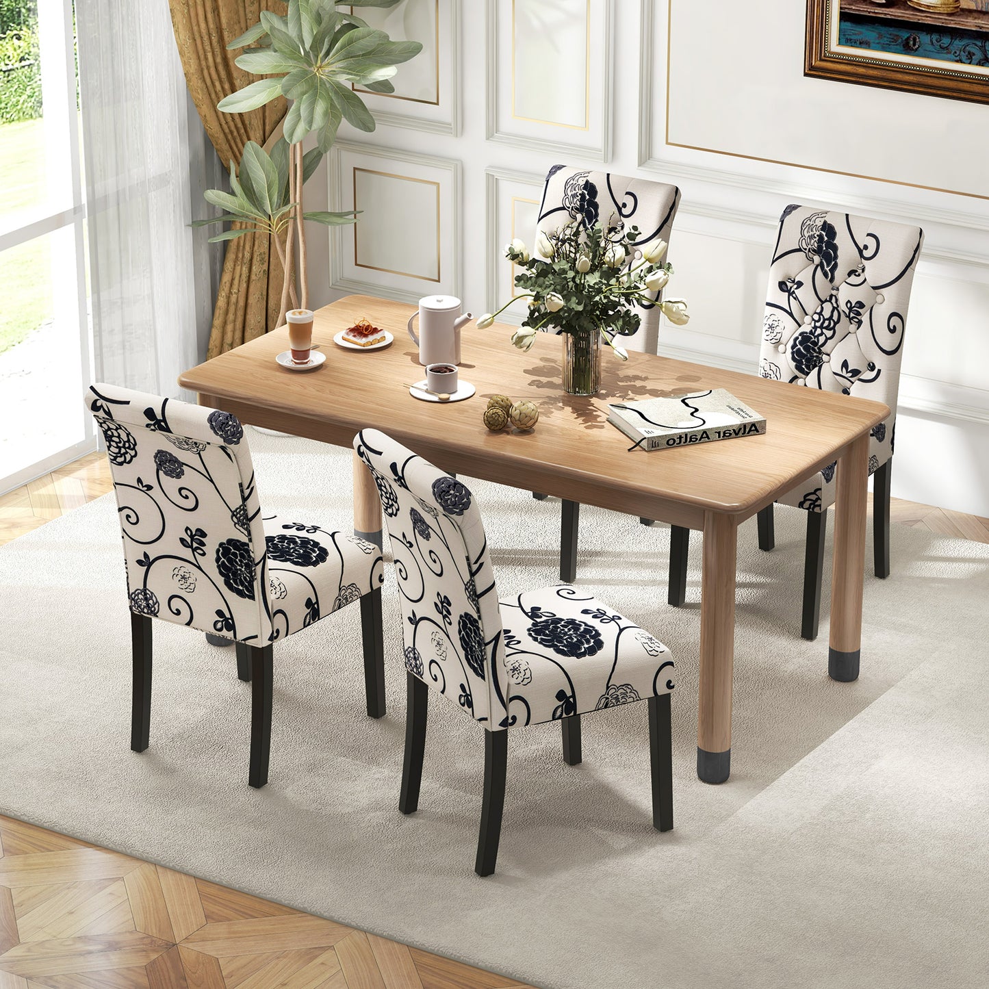 Tufted Dining Chairs Set of 2 with Adjustable Foot Pads