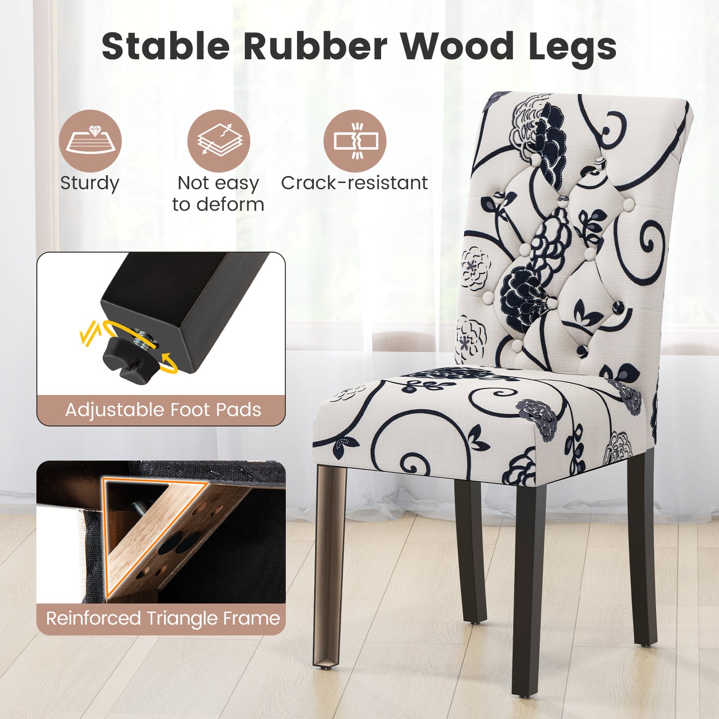 Tufted Dining Chairs Set of 2 with Adjustable Foot Pads