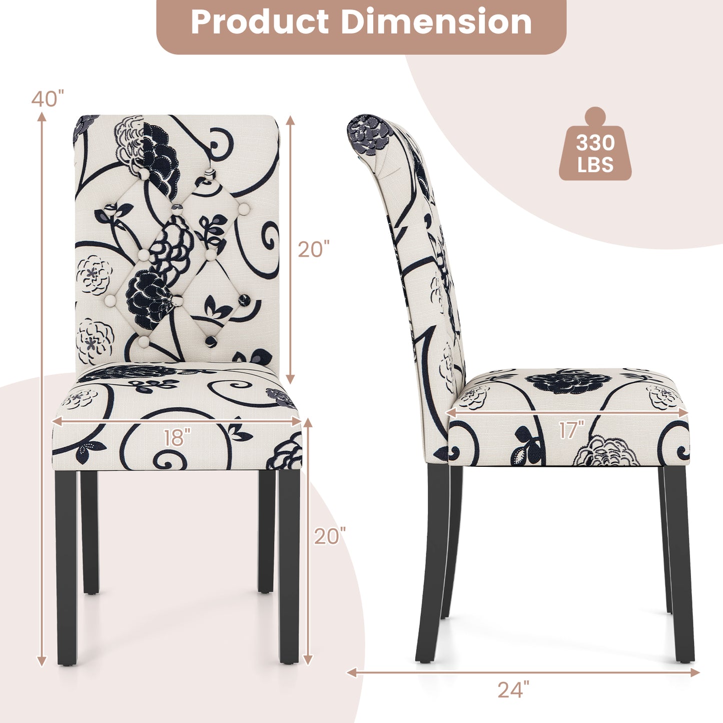 Tufted Dining Chairs Set of 2 with Adjustable Foot Pads