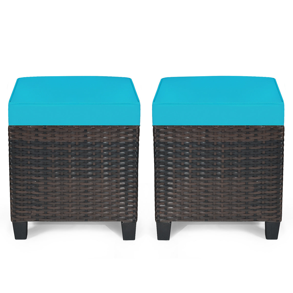 Patio Rattan Ottoman Set with Removable Cushions (2-Piece)