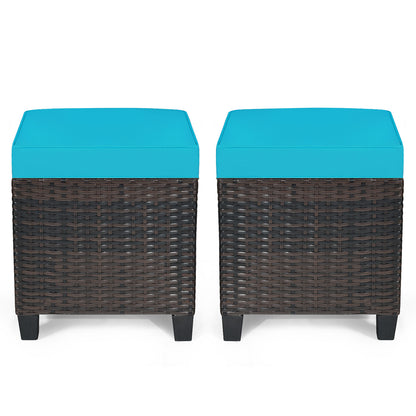 Patio Rattan Ottoman Set with Removable Cushions (2-Piece)