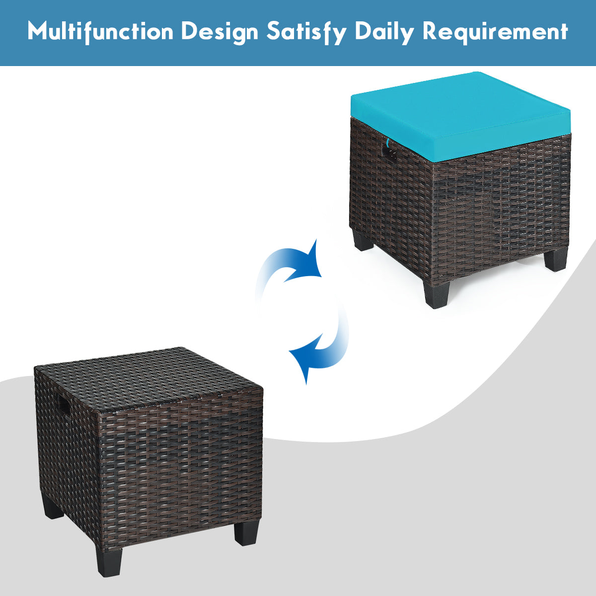 Patio Rattan Ottoman Set with Removable Cushions (2-Piece)