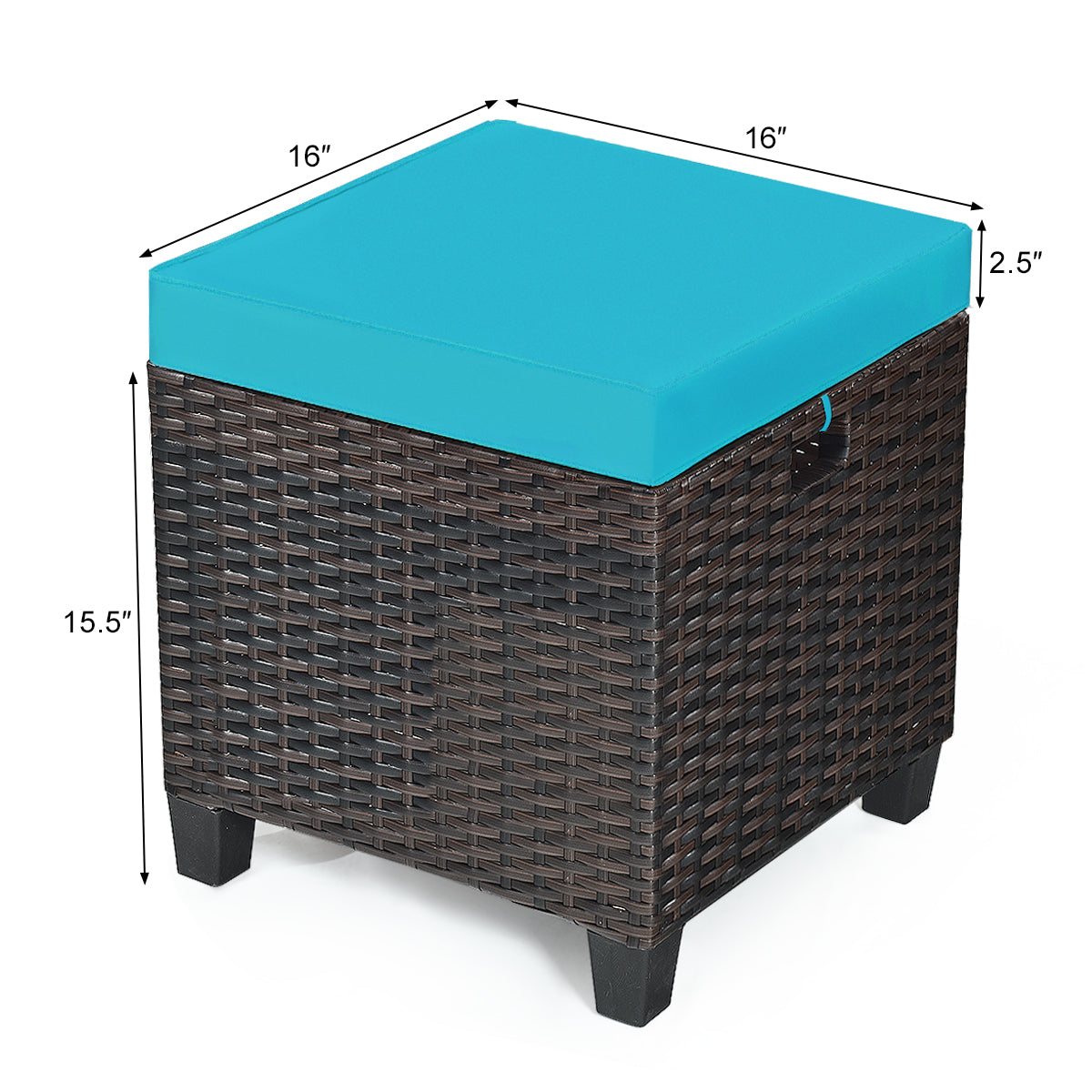 Patio Rattan Ottoman Set with Removable Cushions (2-Piece)