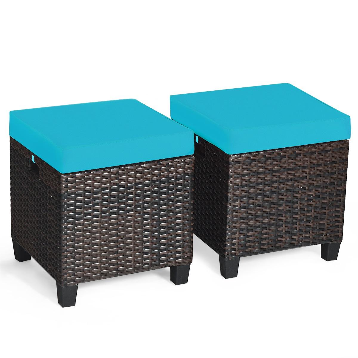 Patio Rattan Ottoman Set with Removable Cushions (2-Piece)