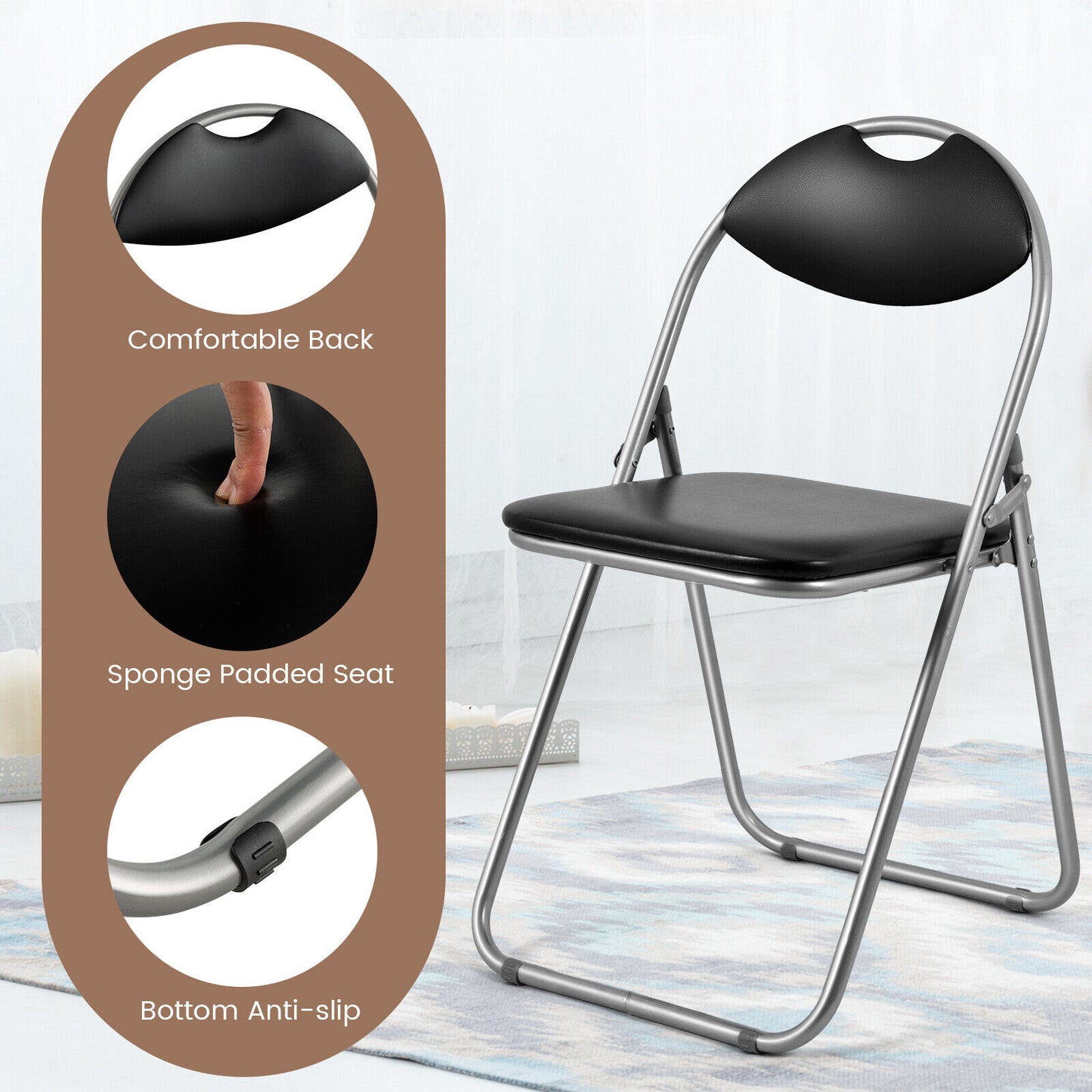 U-Shape Folding Chairs with Hollow Handle - Set of 6