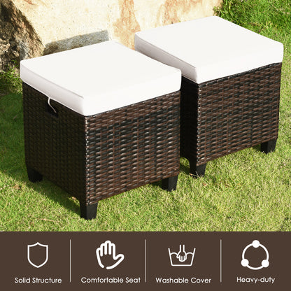 Patio Rattan Ottoman Set with Removable Cushions (2-Piece)