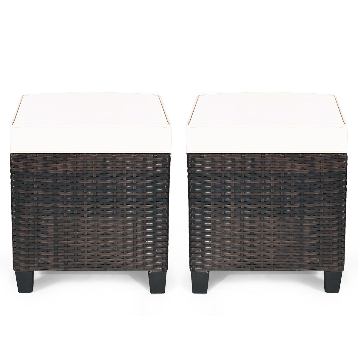 Patio Rattan Ottoman Set with Removable Cushions (2-Piece)