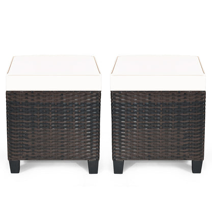 Patio Rattan Ottoman Set with Removable Cushions (2-Piece)
